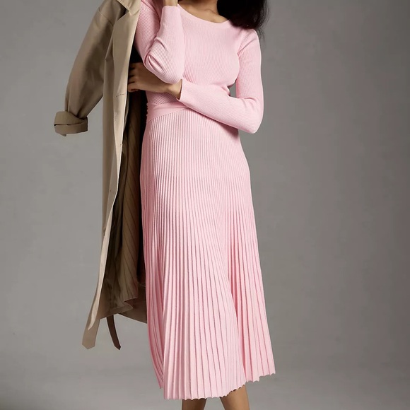 NWT $198 Anthropologie Long-Sleeve Ribbed Sweater Midi Dress - Small - Picture 7 of 9